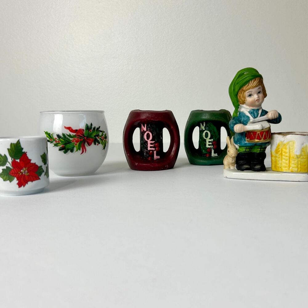 Vintage Christmas Candle Lot 2 Candles 3 Holders Japan Germany Holiday Decor